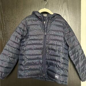 GAP Kids Navy Puffer Jacket with Colorful hearts